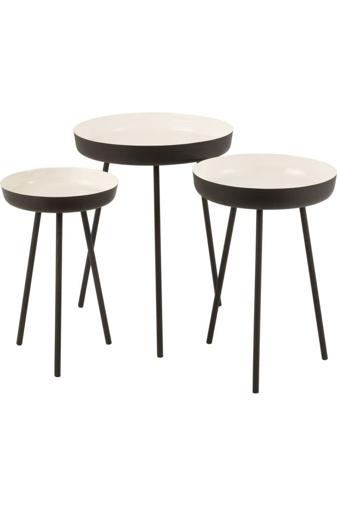 Set of 3 Black/White Metal Side Tables