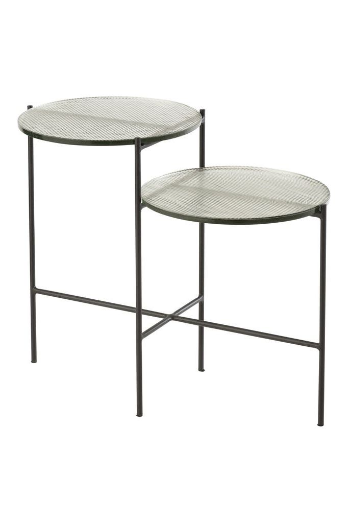 Two-Tier Table Round Glass/Iron Transparent/Black