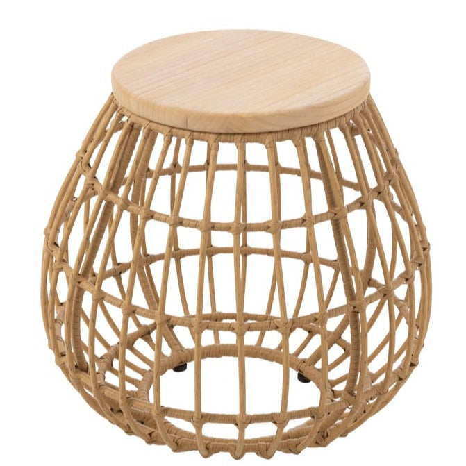 Outdoor basket side table in rattan/natural wood