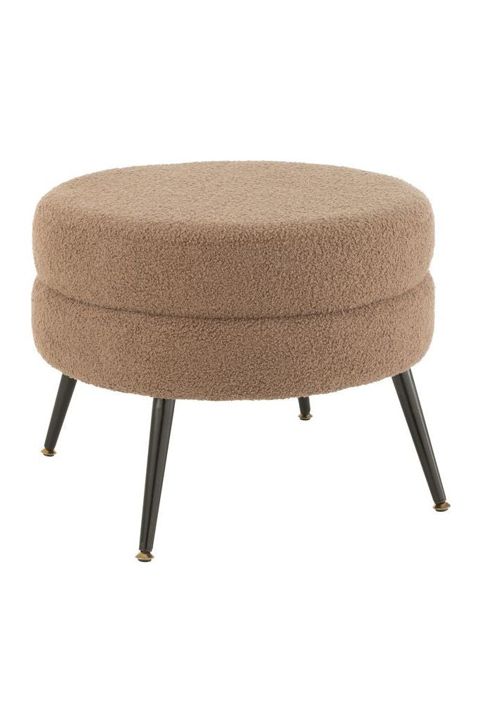 Round Pouf with Brown Velvet Metal Feet