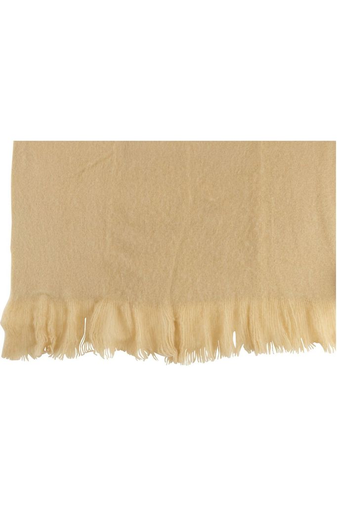 Beige Polyester Fringed Plaid