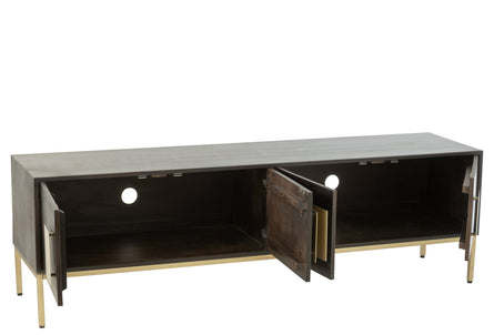 Tv Unit 2 Doors Mango Wood/Brown Metal/Gold