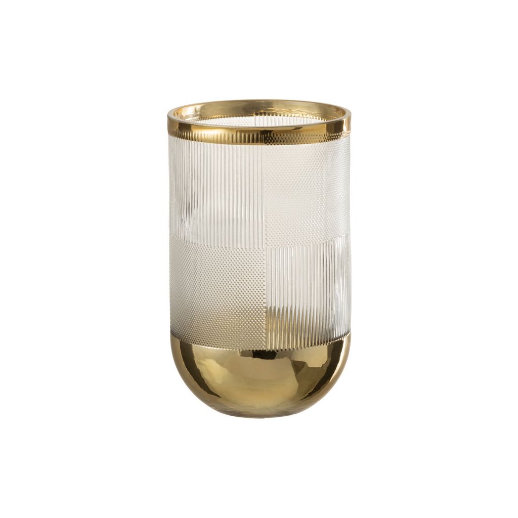 Small Clear/Gold Glass Patterned Cylindrical Vase