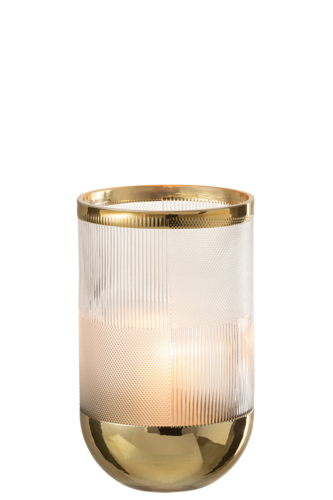 Kleine zylindrische Vase mit klarem/goldenem Glasmuster