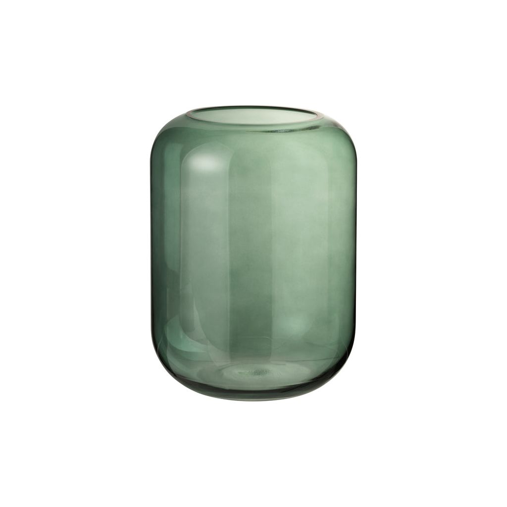 Green Glass Cylinder Vase - Medium Size 