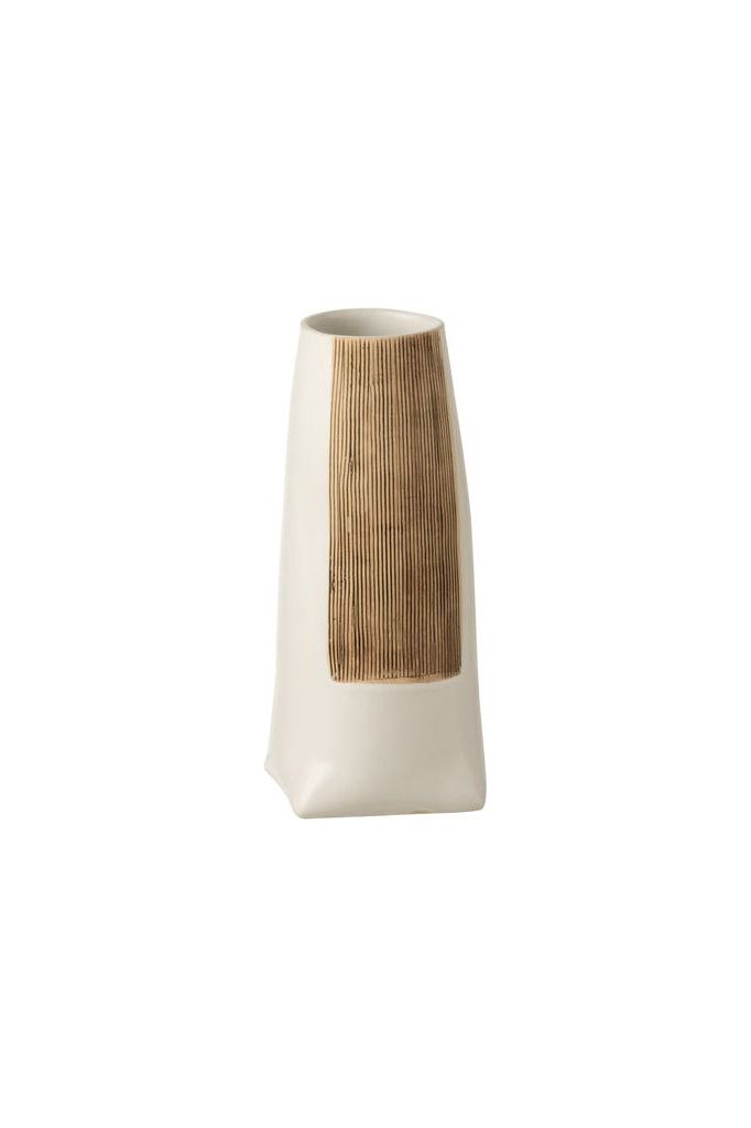 Ibiza Round Ceramic Vase White/Brown Small 