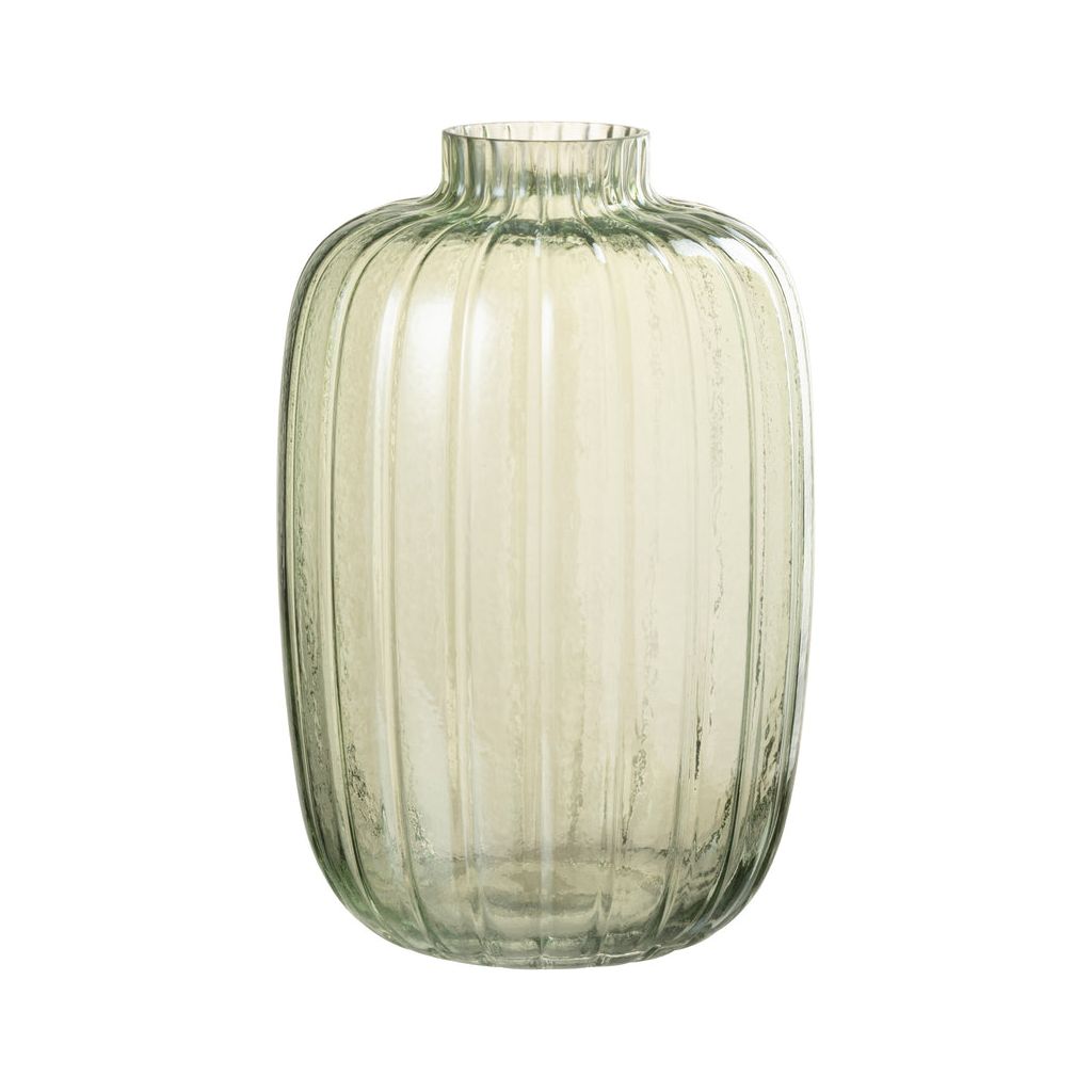 Large Green Glass Lines Vase