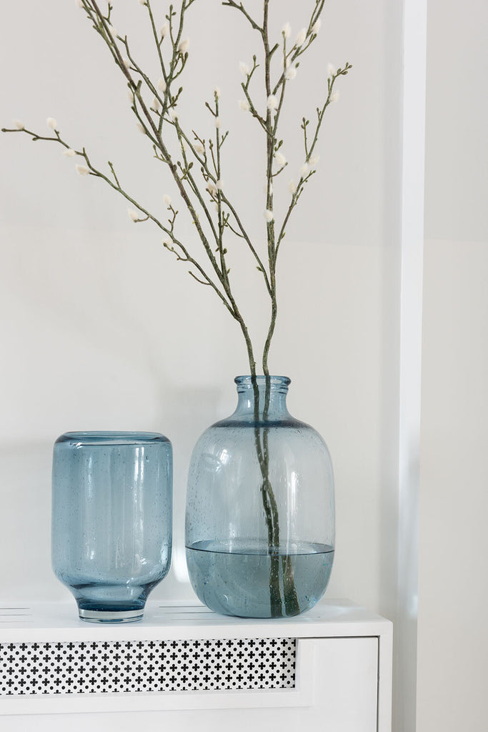 Nora Round Glass Pedestal Vase - Light Blue (Large) 