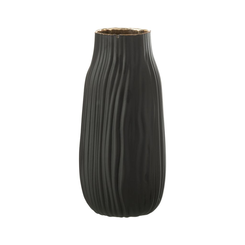 Mittelgroße gekerbte Vase aus schwarz/goldfarbenem Glas 