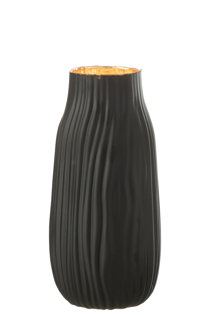 Mittelgroße gekerbte Vase aus schwarz/goldfarbenem Glas 