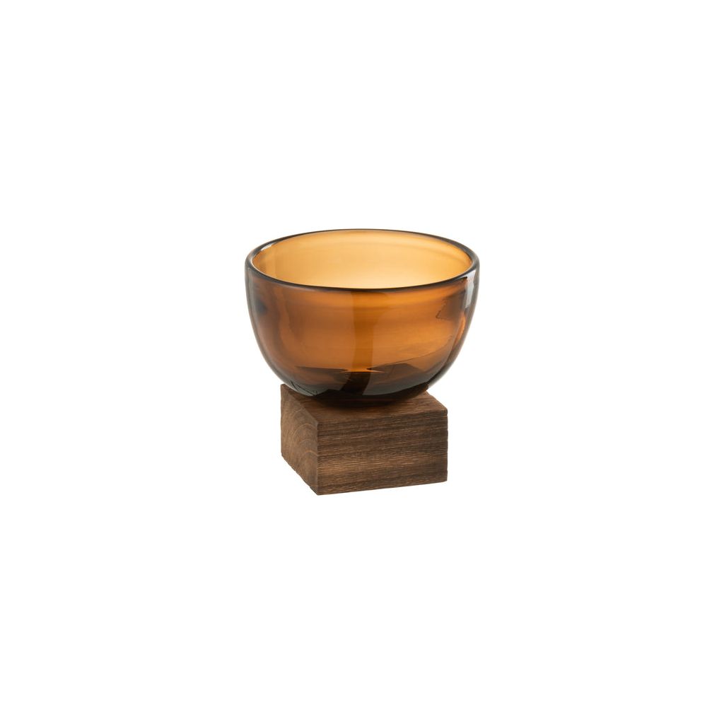 Large Brown Glass/Wood Pedestal Vase - Small
