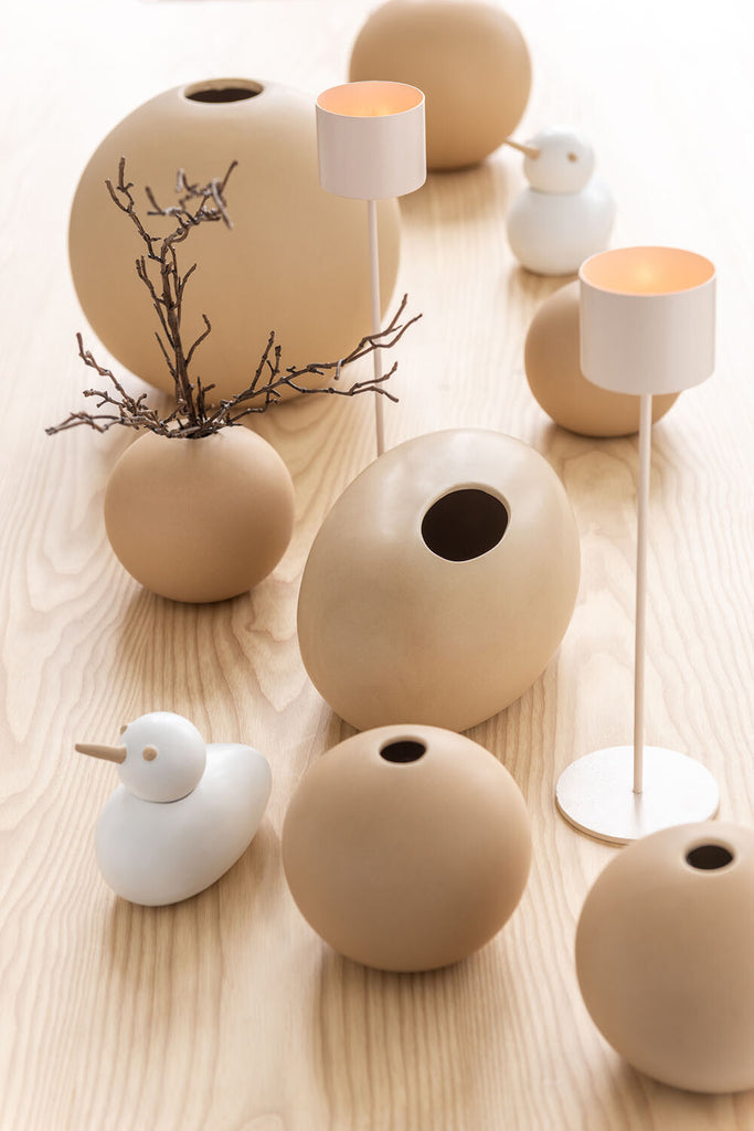 Oval Beige Ceramic Vase - Small