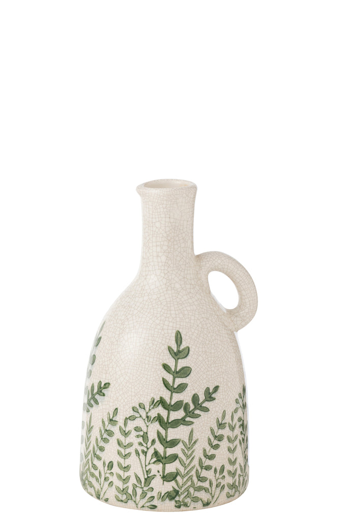 Pitcher Vase Stoneware Green/White