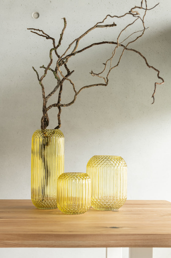 Small Yellow Straight Cut Glass Vase 