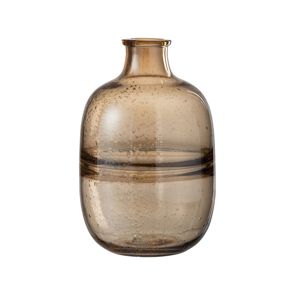 Round Ribbed Amber Glass Vase - Small